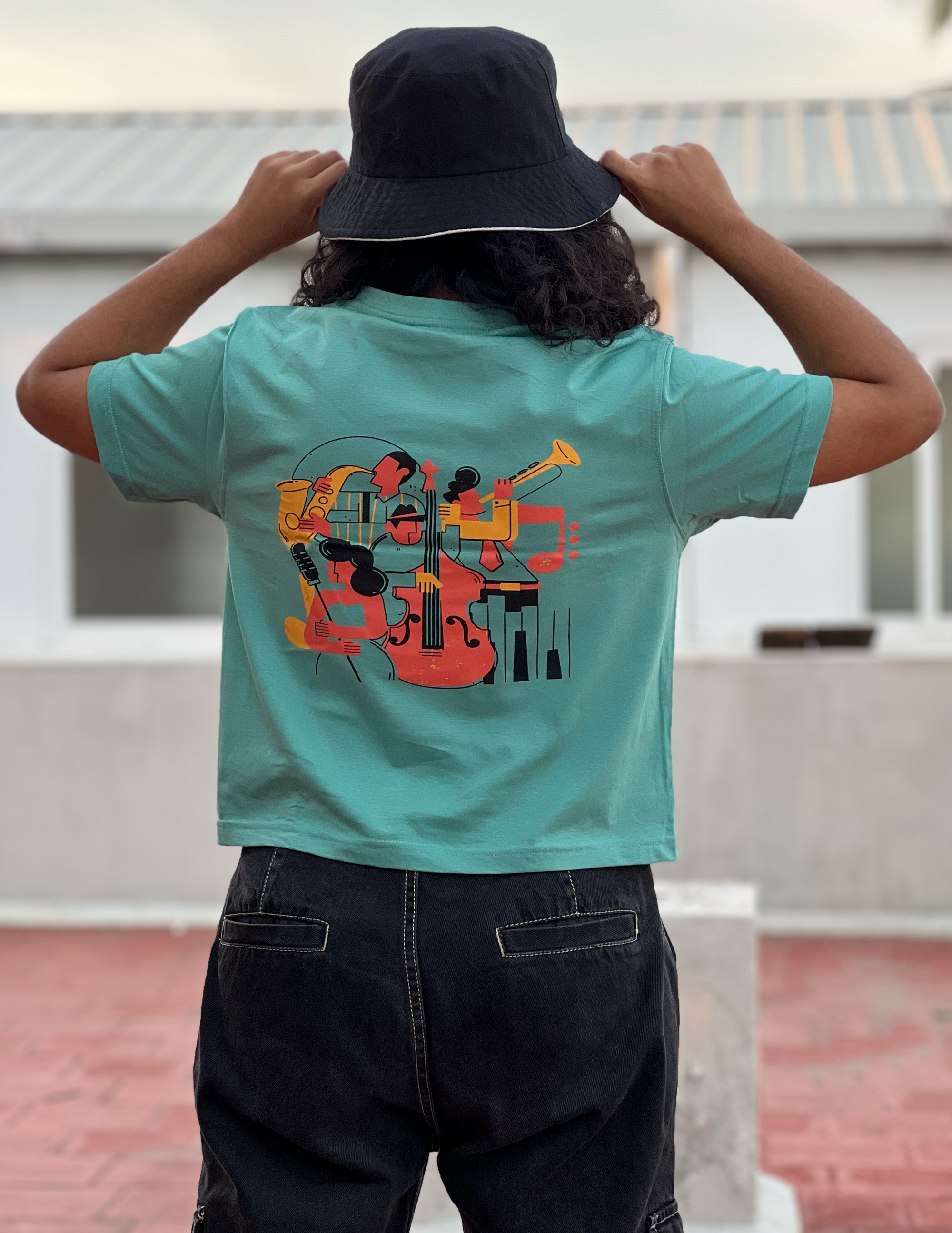 Women's "Jazz Band" Printed Boxy T-Shirt | Available in 4 Colors