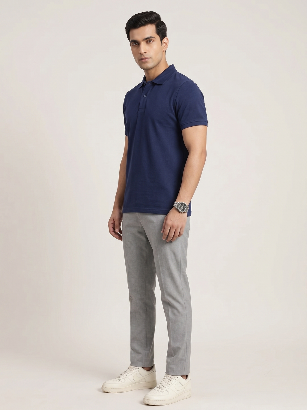 Men's Solid Polo T-Shirt | Navy Blue | The Mirai