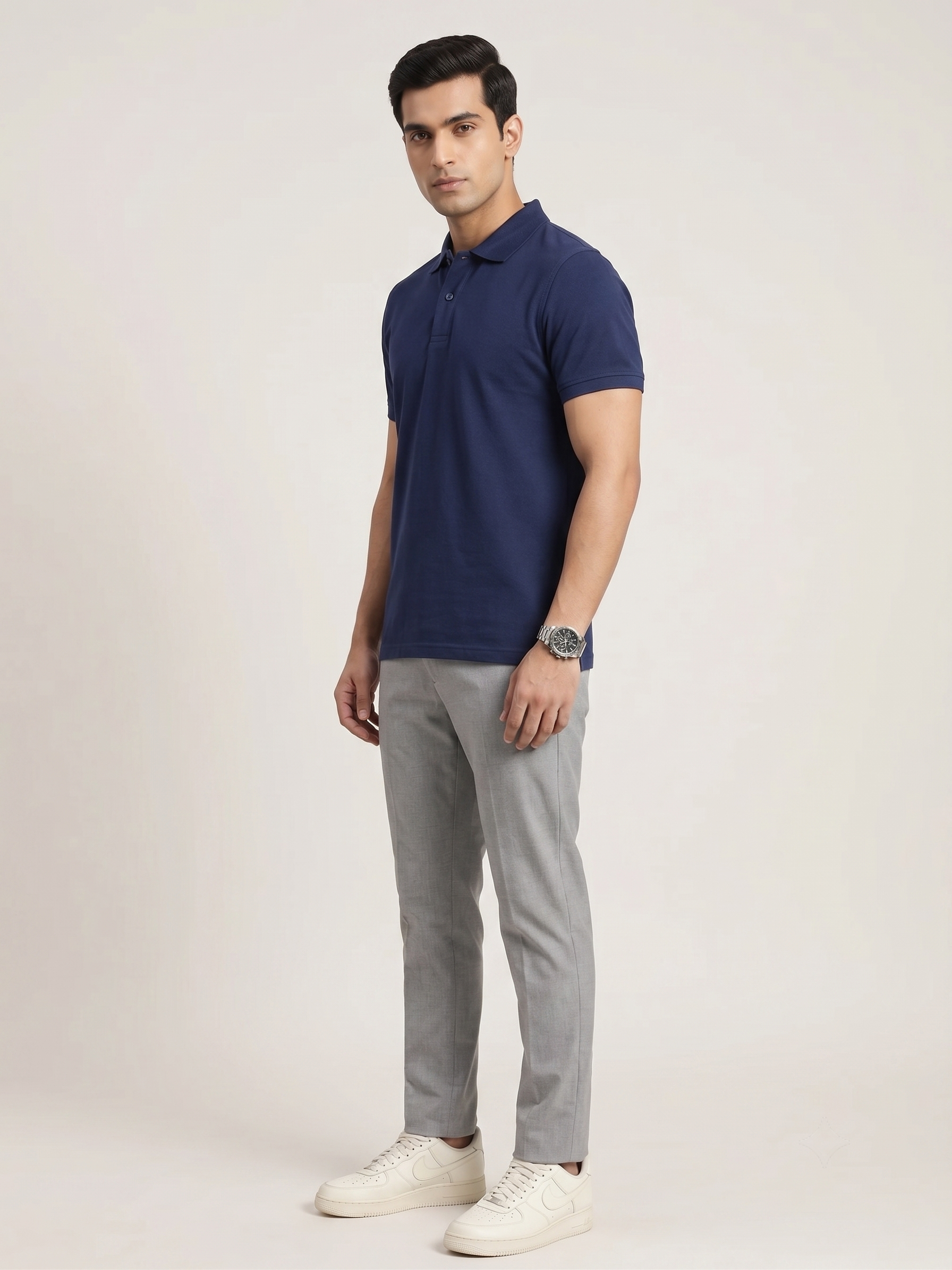 Men's Solid Polo T-Shirt | Navy Blue | The Mirai