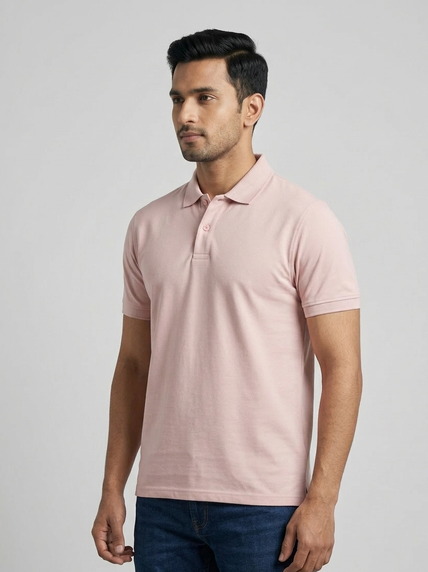 Men's Solid Polo T-Shirt | Soft Pink | The Mirai