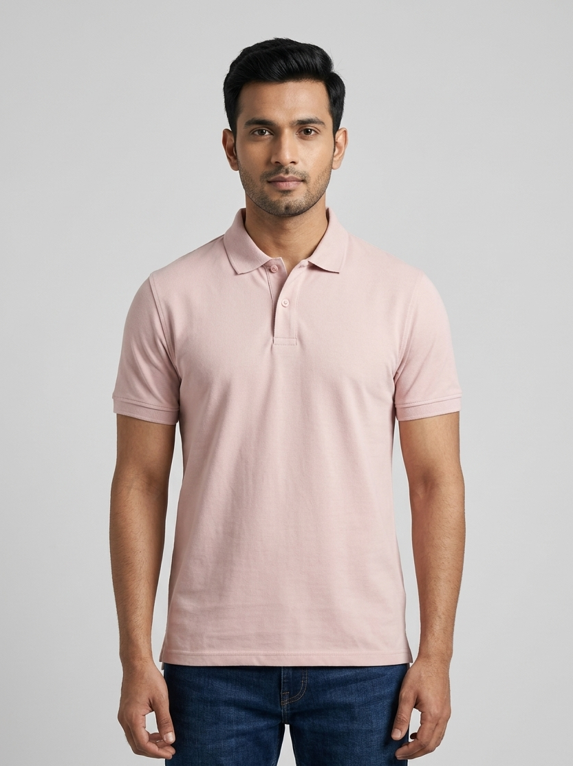 Men's Solid Polo T-Shirt | Soft Pink | The Mirai