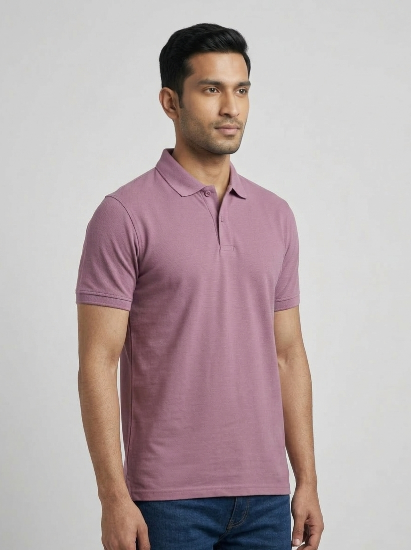 Men's Solid Polo T-Shirt | Dusky Orchid | The Mirai