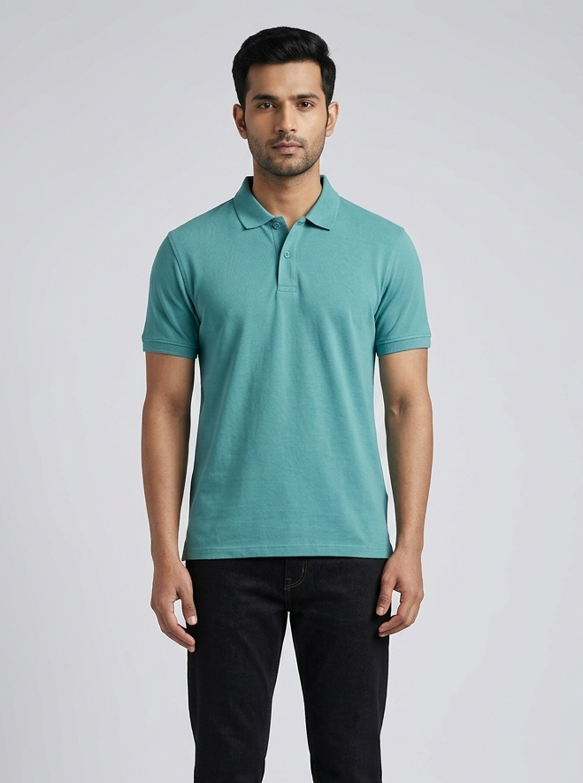 Men's Solid Polo T-Shirt | Aqua Blue | The Mirai