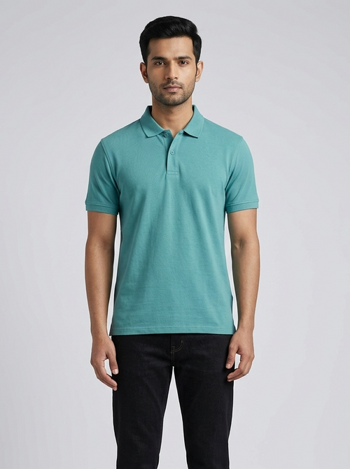 Men's Solid Polo T-Shirt | Aqua Blue | The Mirai