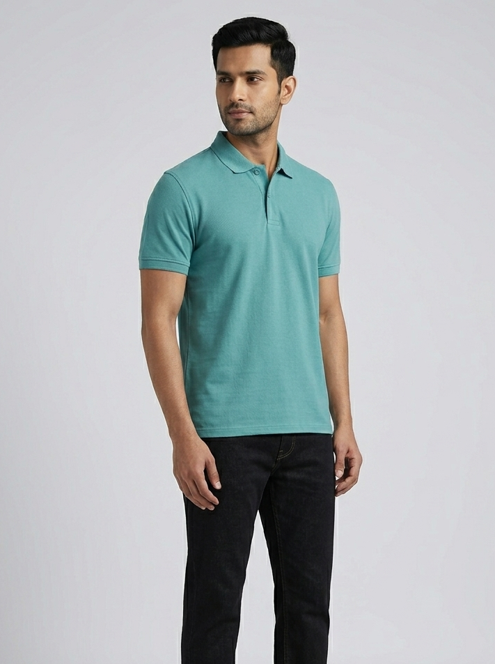 Men's Solid Polo T-Shirt | Aqua Blue | The Mirai