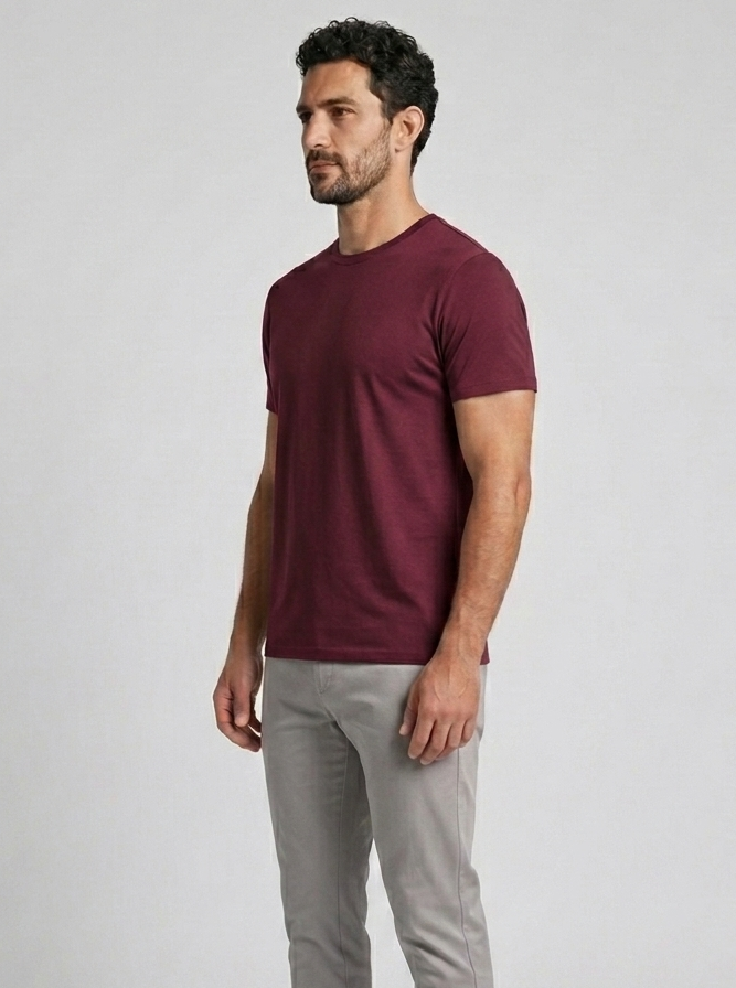 Solid Regular Fit T-Shirt|Maroon| The Mirai