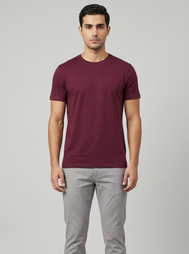 Solid Regular Fit T-Shirt|Maroon| The Mirai