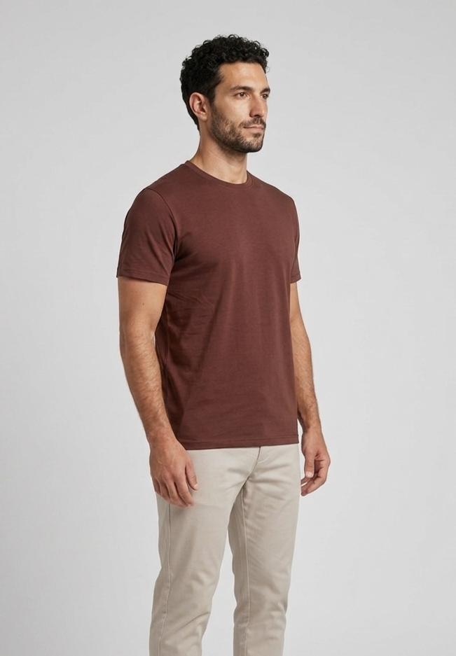 Solid Regular Fit T-Shirt|Mocha Brown| The Mirai