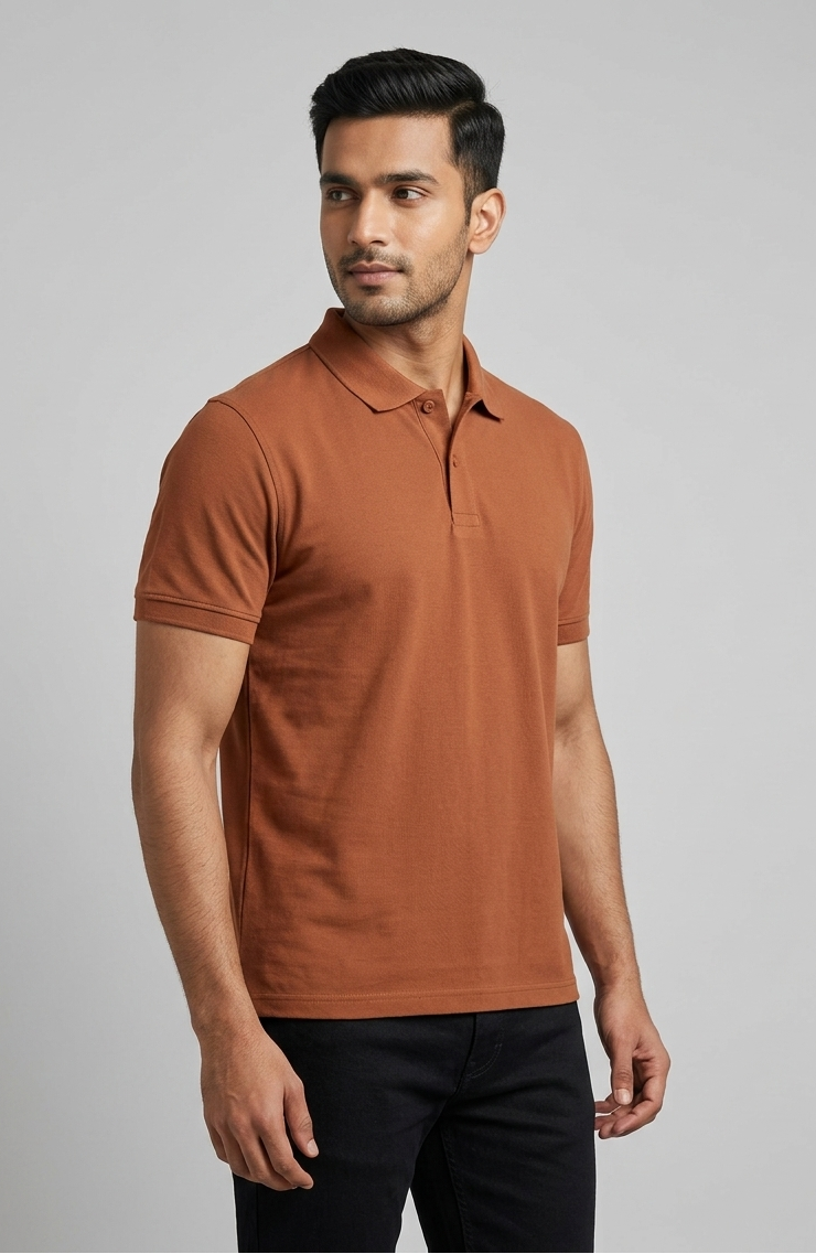 Men's Solid Polo T-Shirt |Burnt Orange| The Mirai
