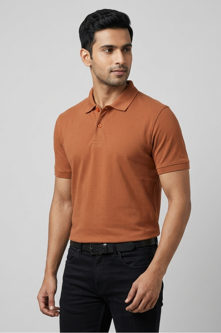 Men's Solid Polo T-Shirt |Burnt Orange| The Mirai