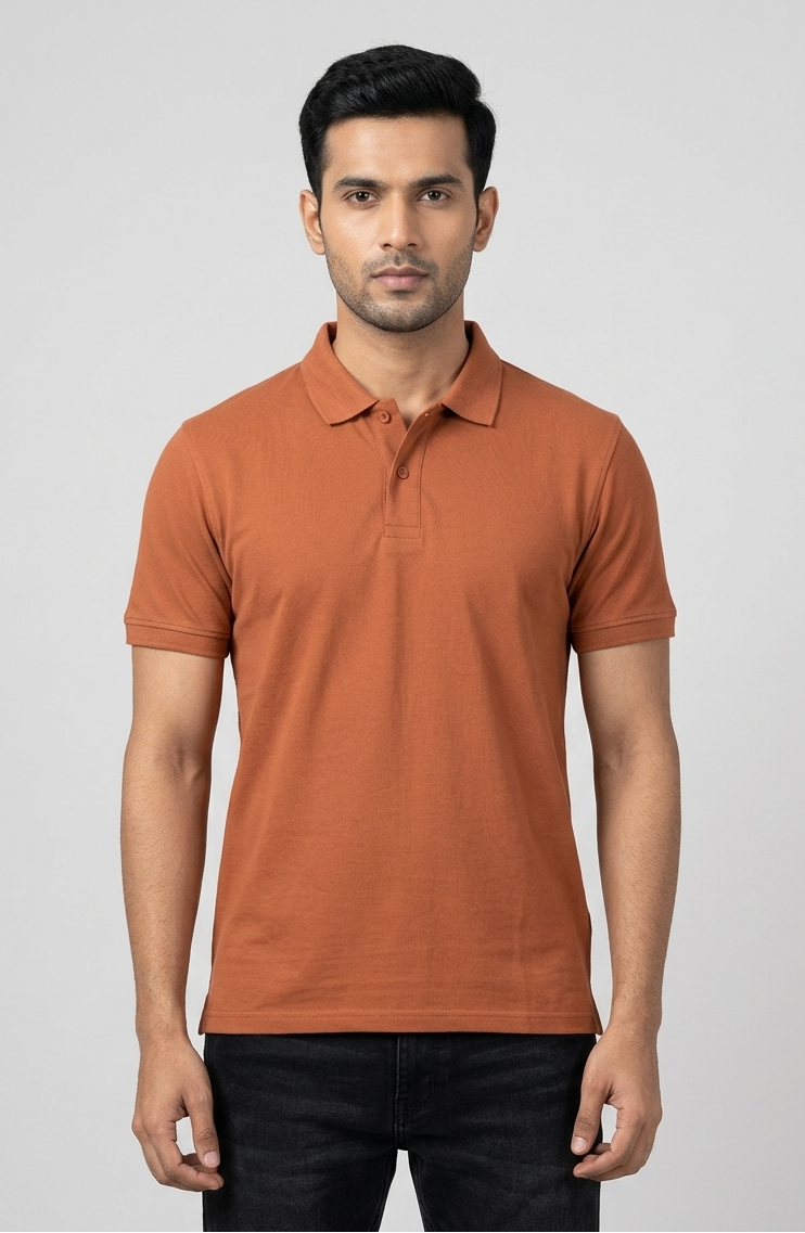 Men's Solid Polo T-Shirt |Burnt Orange| The Mirai