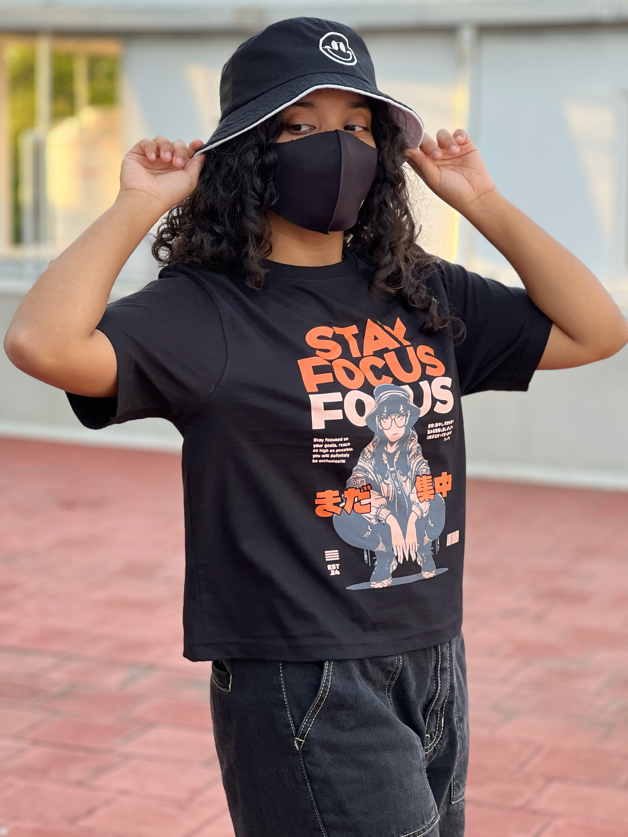 Women's "Stay Focus" Printed Boxy T-Shirt | Available in 3 colors