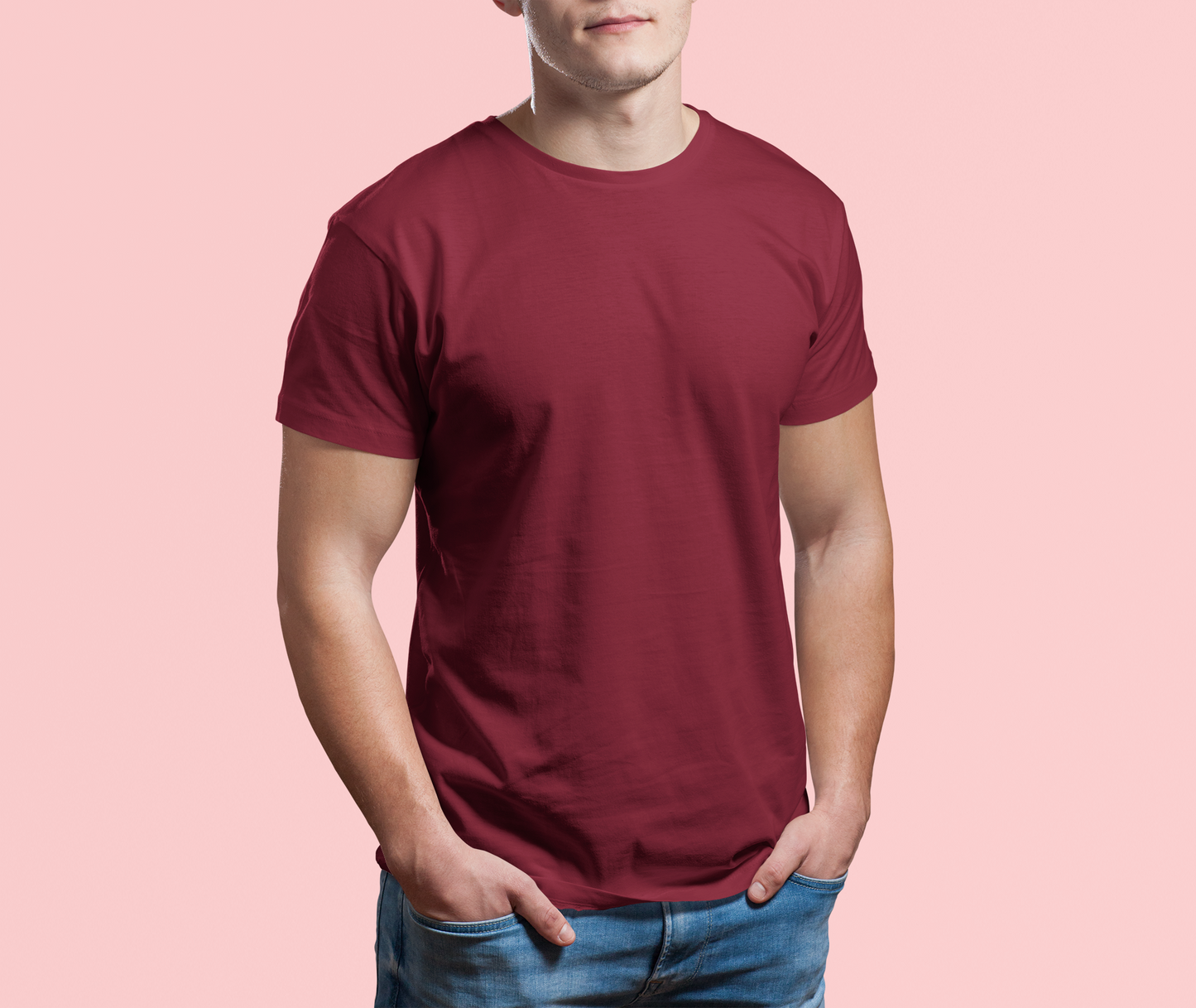 Men's Maroon Plain T-Shirt