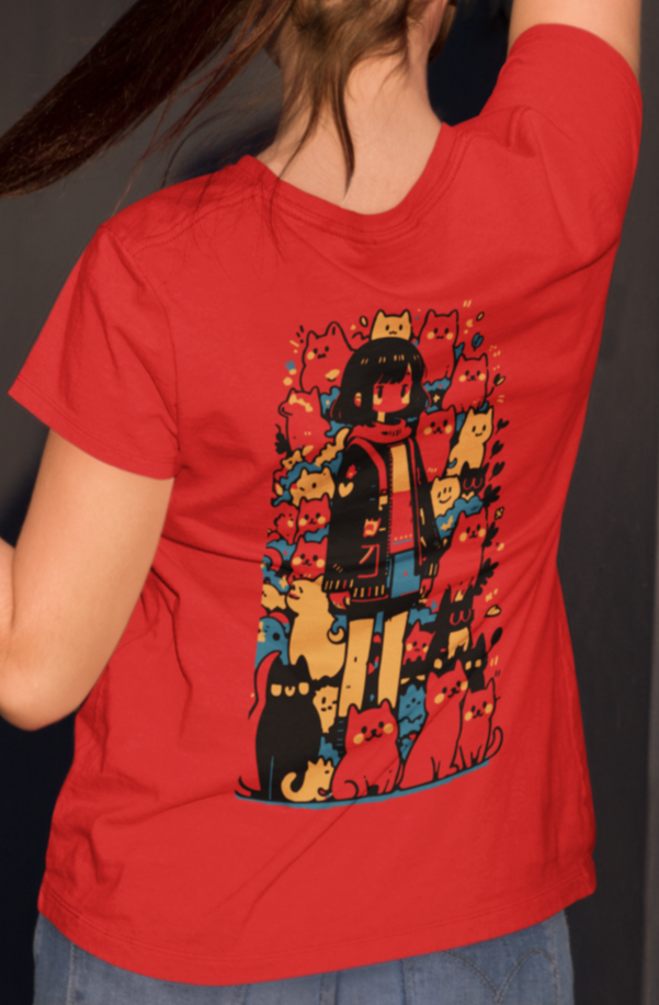 Women's "Cats" Back Printed T-Shirt | Available in 5 Colors