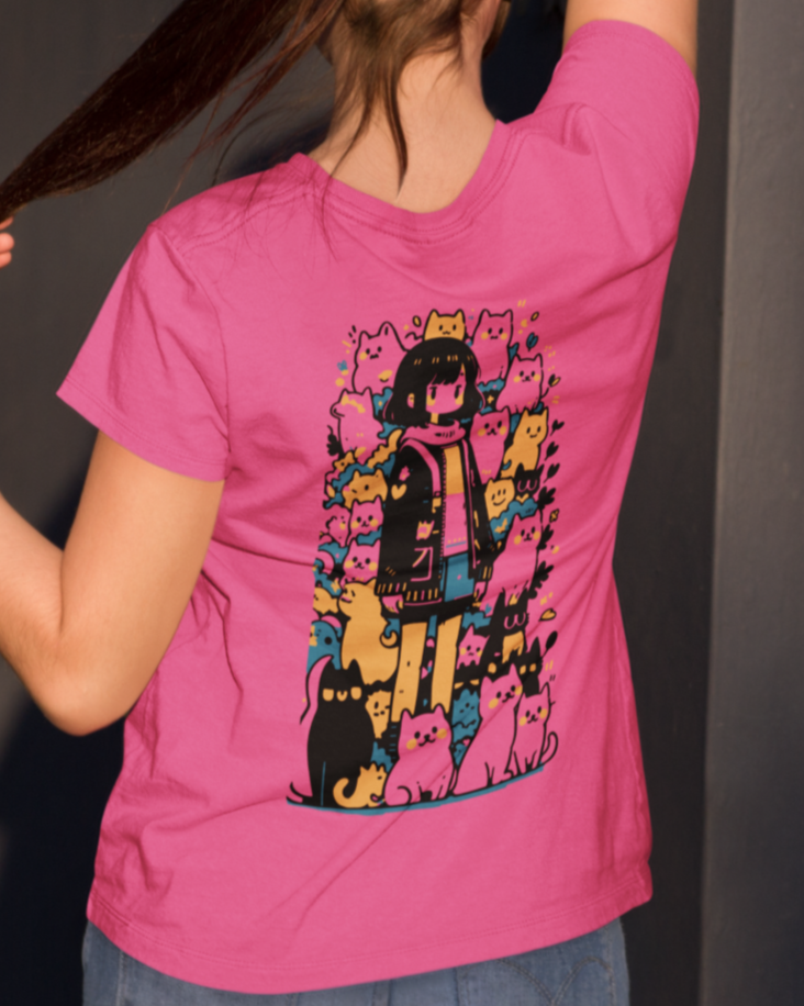 Women's "Cats" Back Printed T-Shirt | Available in 5 Colors