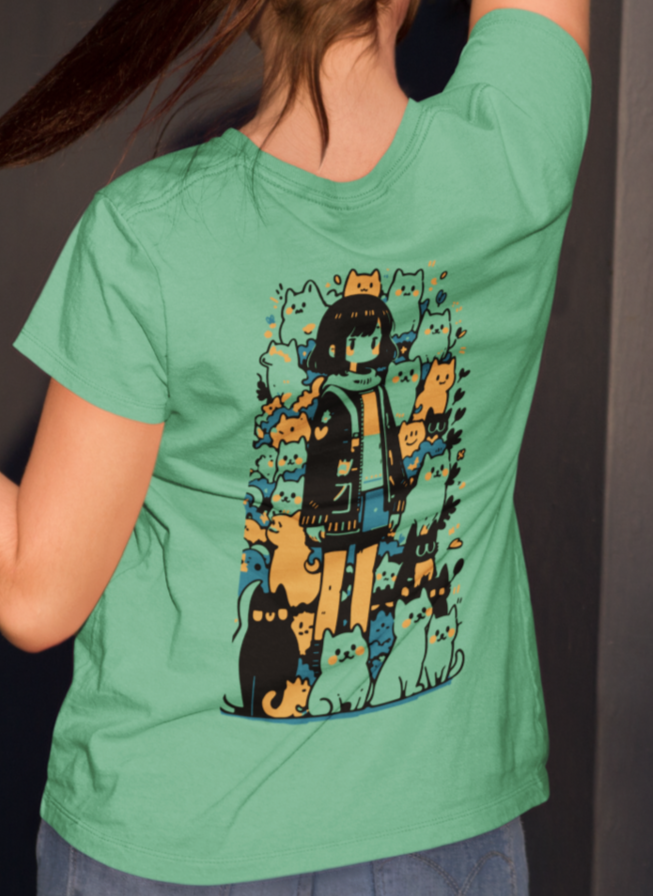 Women's "Cats" Back Printed T-Shirt | Available in 5 Colors