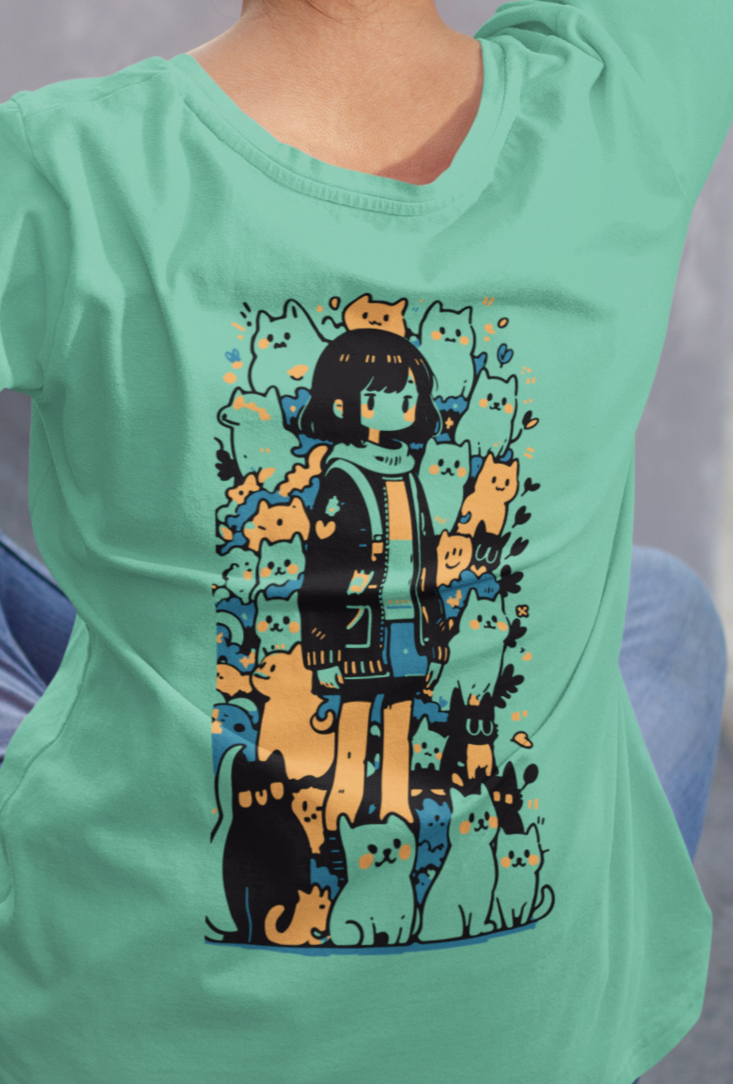 Women's "Cats" Back Printed T-Shirt | Available in 5 Colors