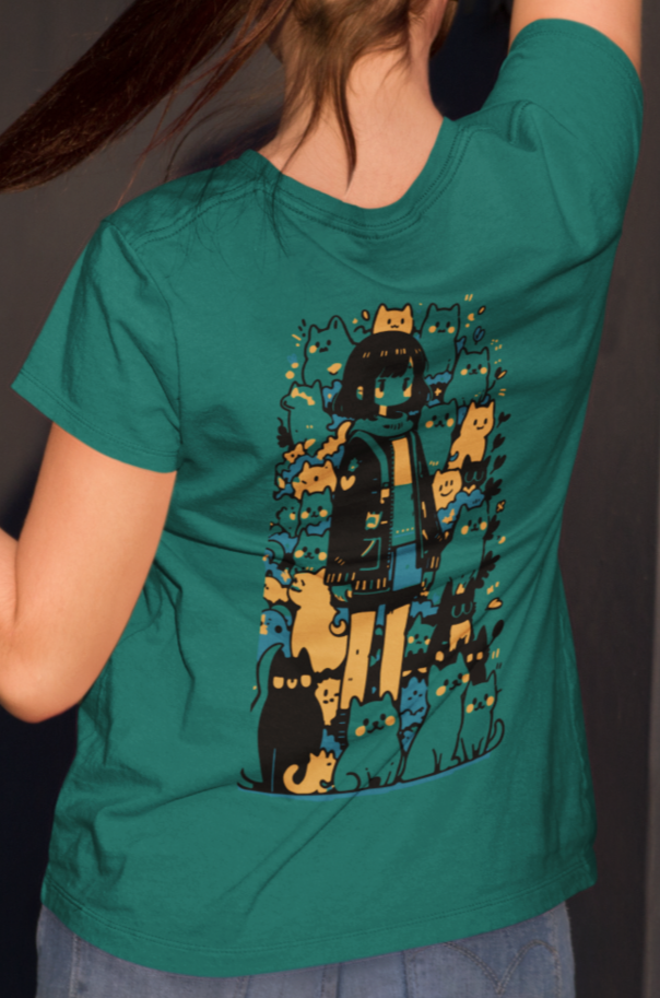 Women's "Cats" Back Printed T-Shirt | Available in 5 Colors