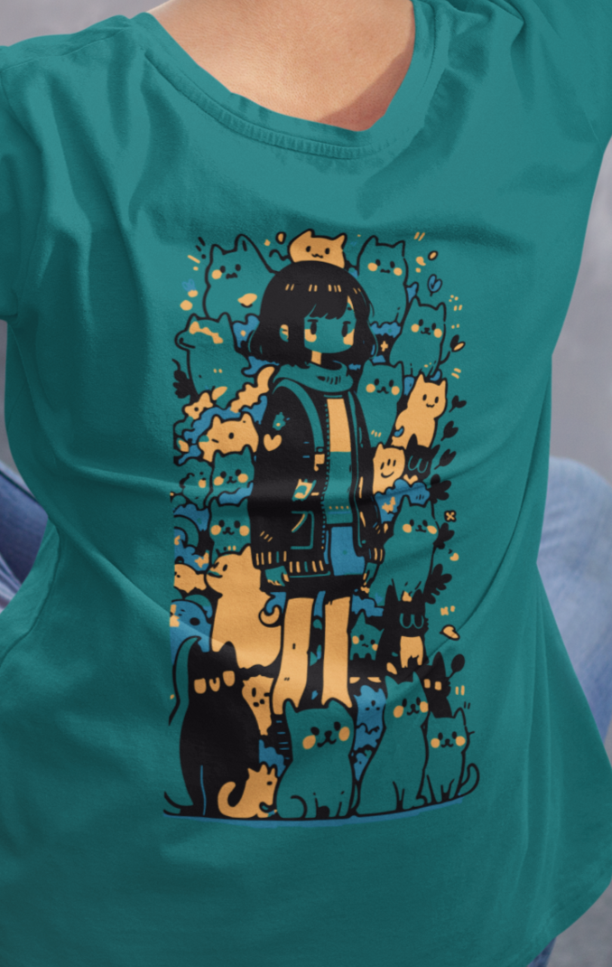 Women's "Cats" Back Printed T-Shirt | Available in 5 Colors