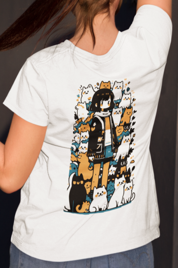 Women's "Cats" Back Printed T-Shirt | Available in 5 Colors