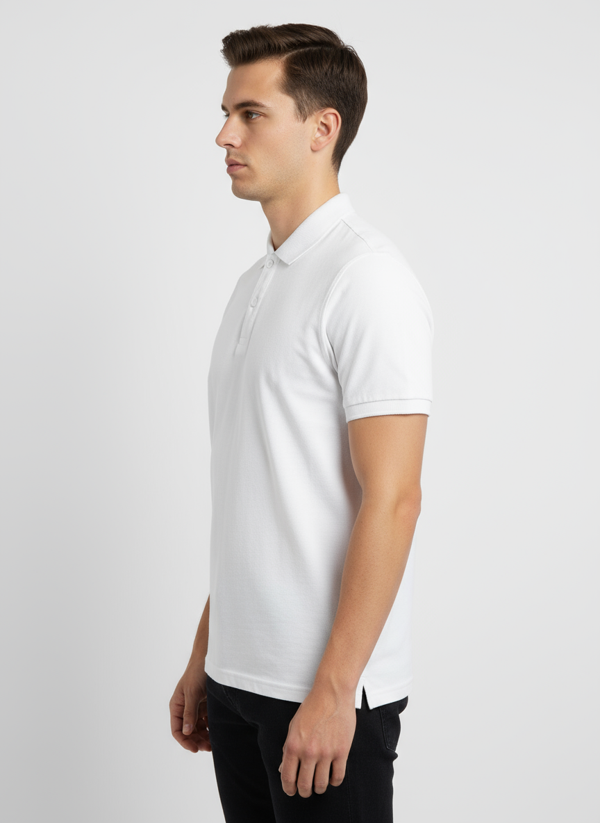 Men's Solid Polo T-Shirt | White | The Mirai