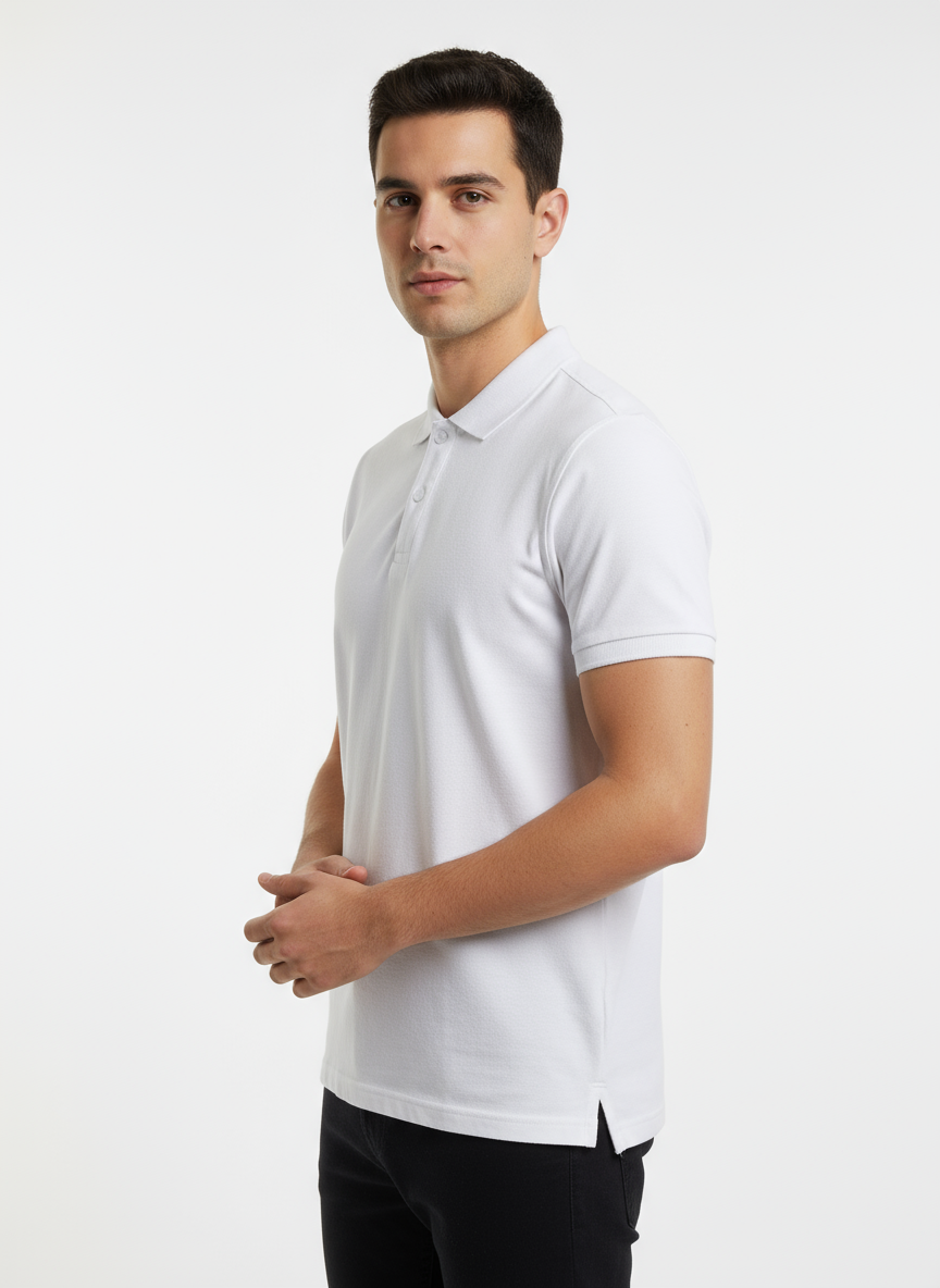 Men's Solid Polo T-Shirt | White | The Mirai