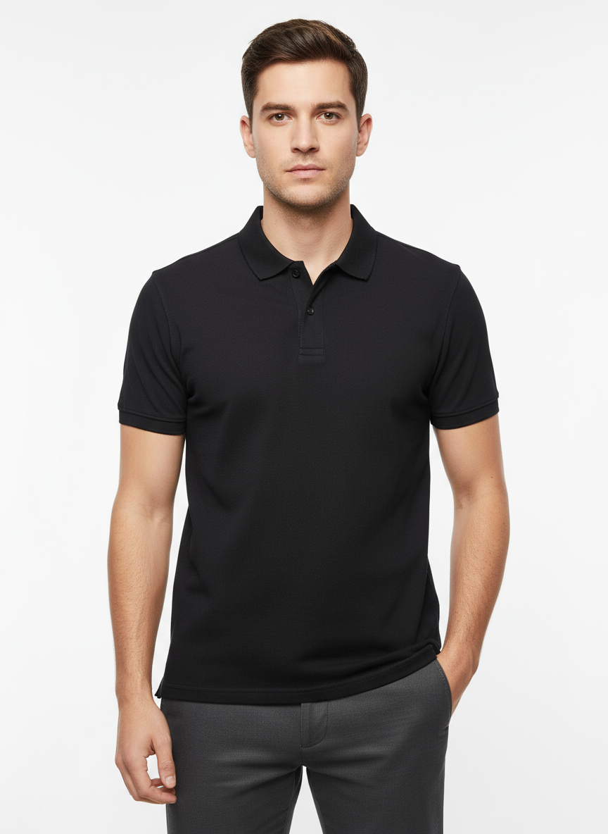Men's Solid Polo T-Shirt | Black | The Mirai
