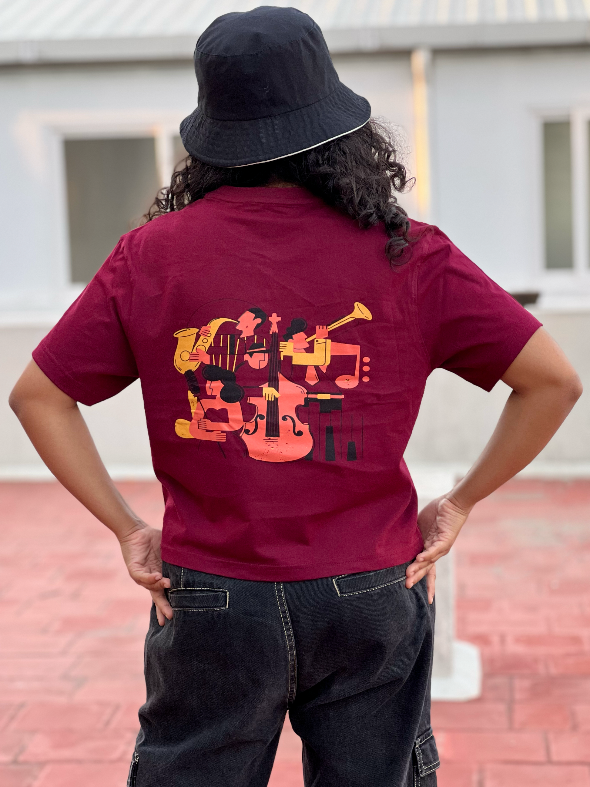 Women's "Jazz Band" Printed Boxy T-Shirt | Available in 4 Colors