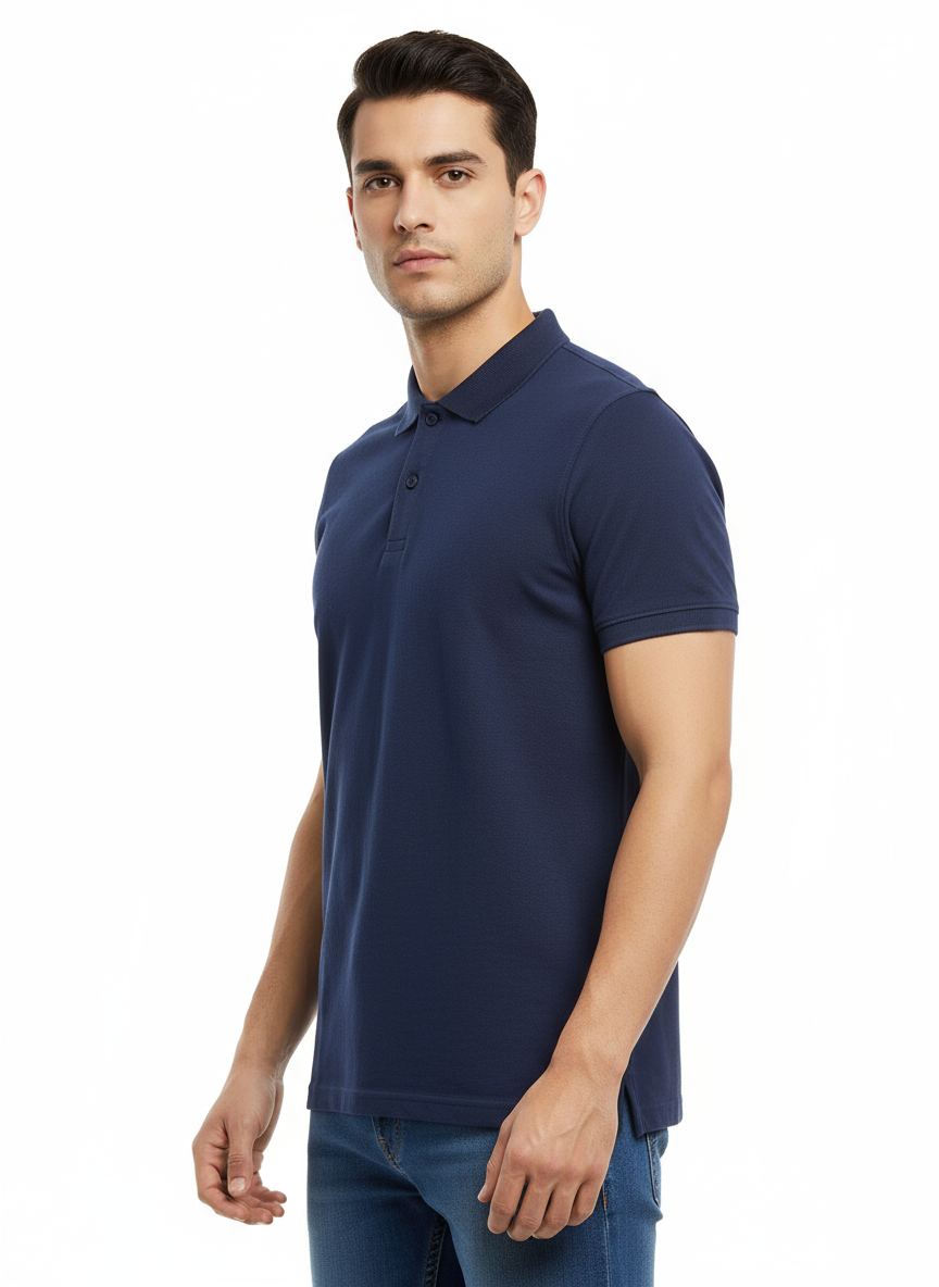 Men's Solid Polo T-Shirt | Navy Blue | The Mirai