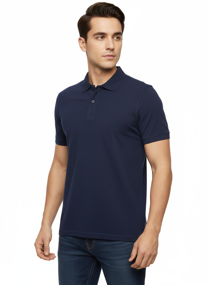 Men's Solid Polo T-Shirt | Navy Blue | The Mirai