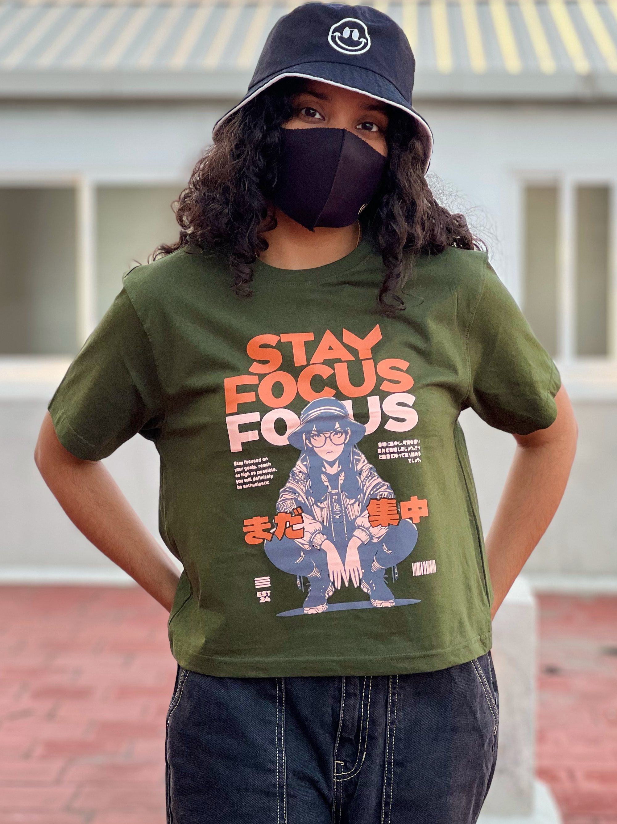 Women's "Stay Focus" Printed Boxy T-Shirt | Available in 3 colors