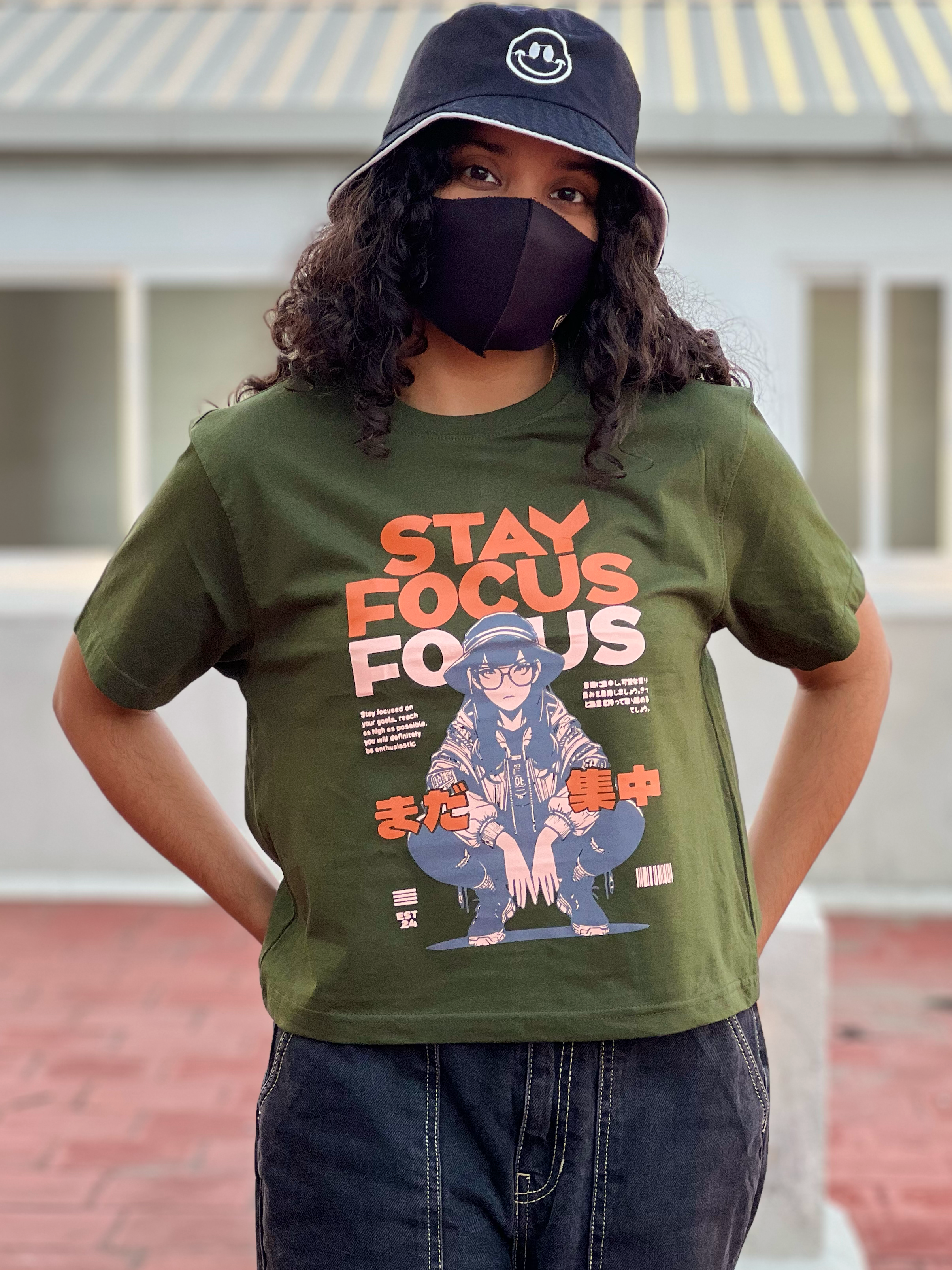 Women's "Stay Focus" Printed Boxy T-Shirt | Available in 3 colors