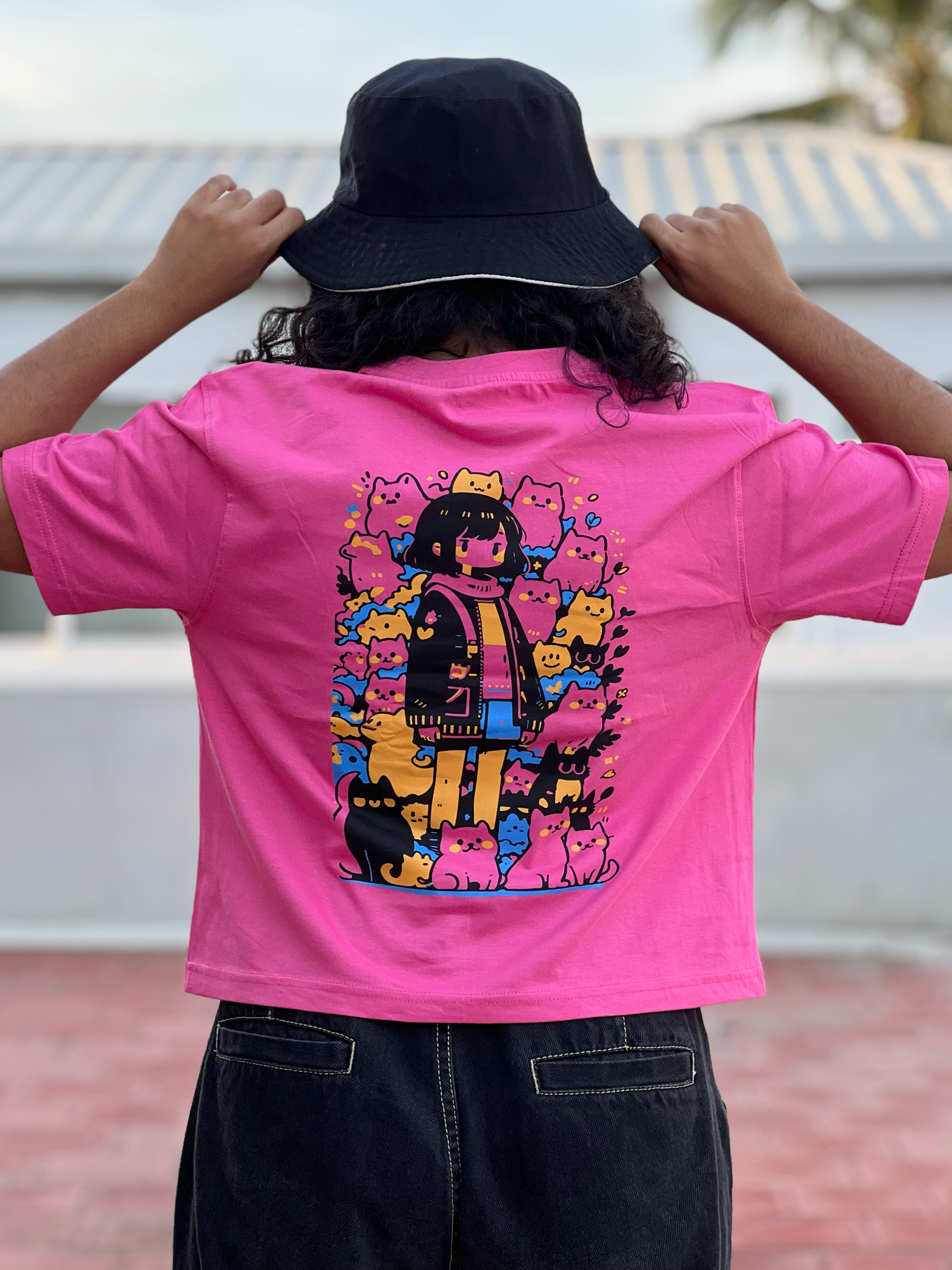Women's "Cats" Back Printed Boxy T-Shirt | Available in 4 Colors