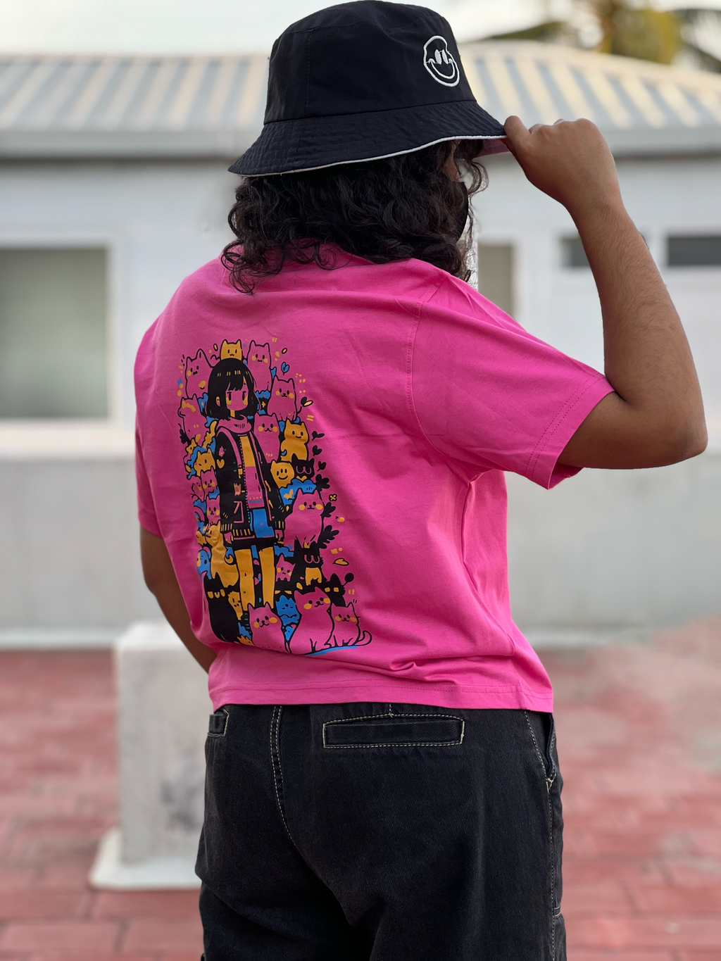 Women's "Cats" Back Printed Boxy T-Shirt | Available in 4 Colors