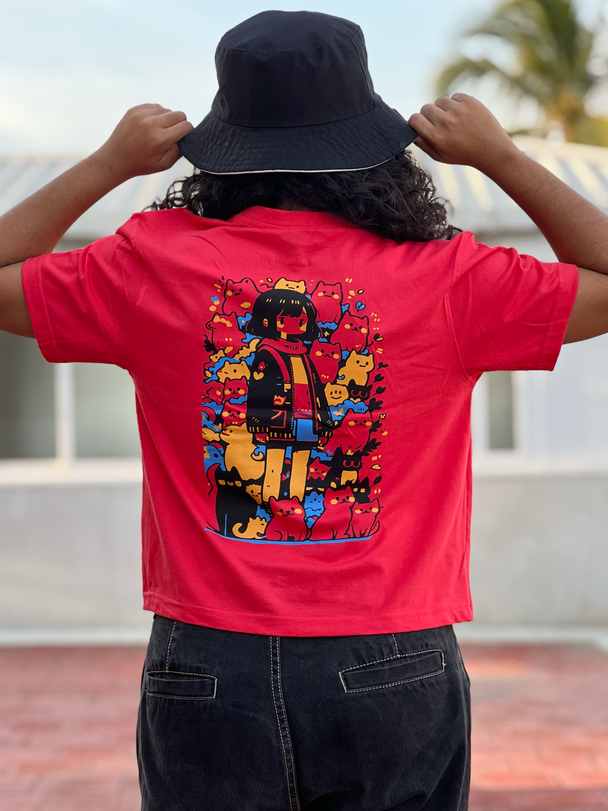 Women's "Cats" Back Printed Boxy T-Shirt | Available in 4 Colors