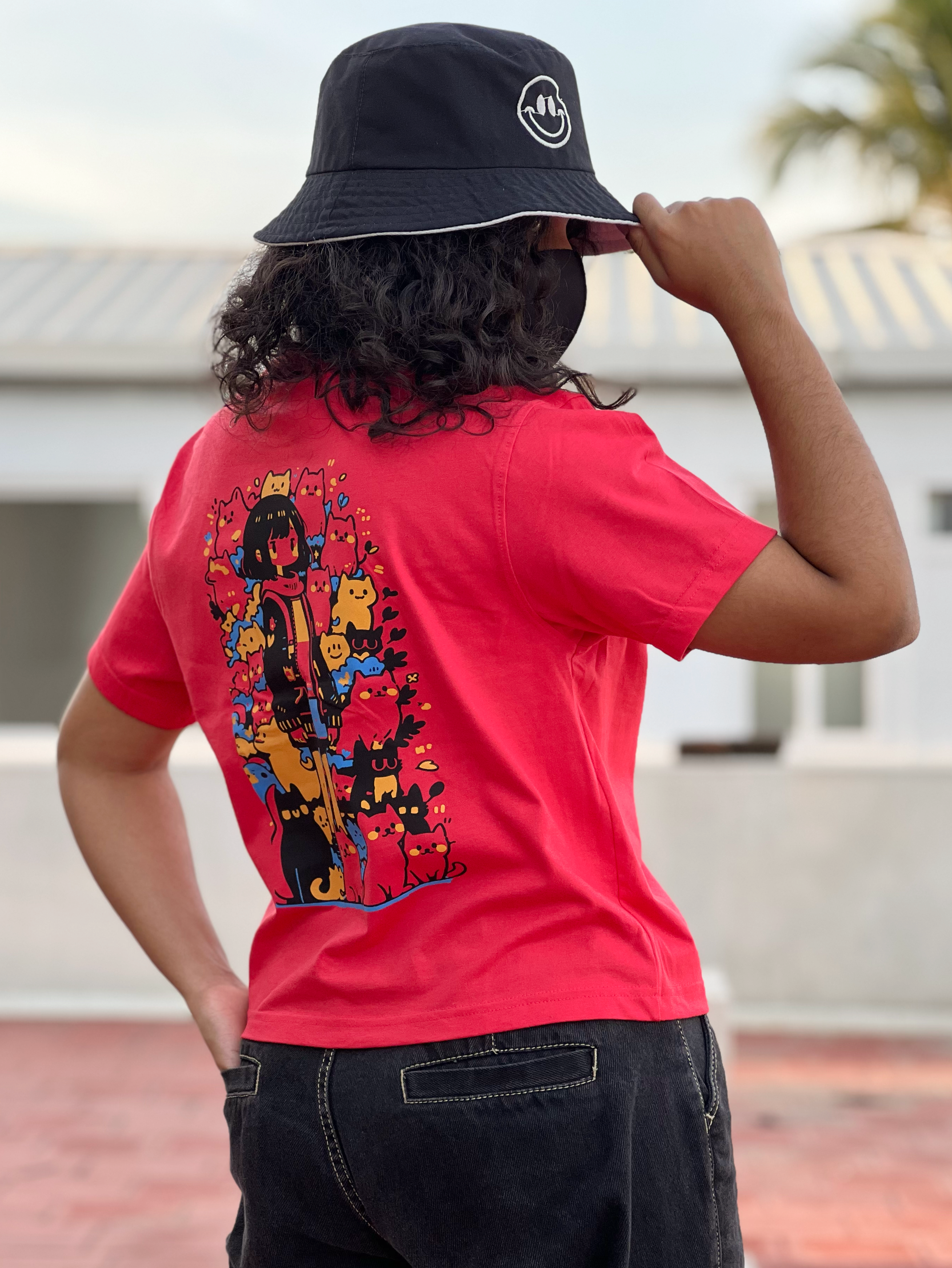 Women's "Cats" Back Printed Boxy T-Shirt | Available in 4 Colors