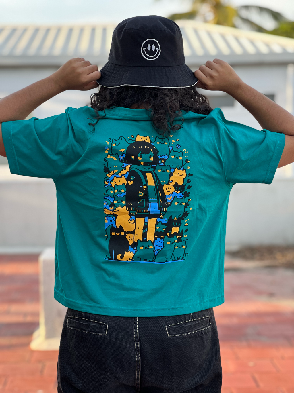 Women's "Cats" Back Printed Boxy T-Shirt | Available in 4 Colors