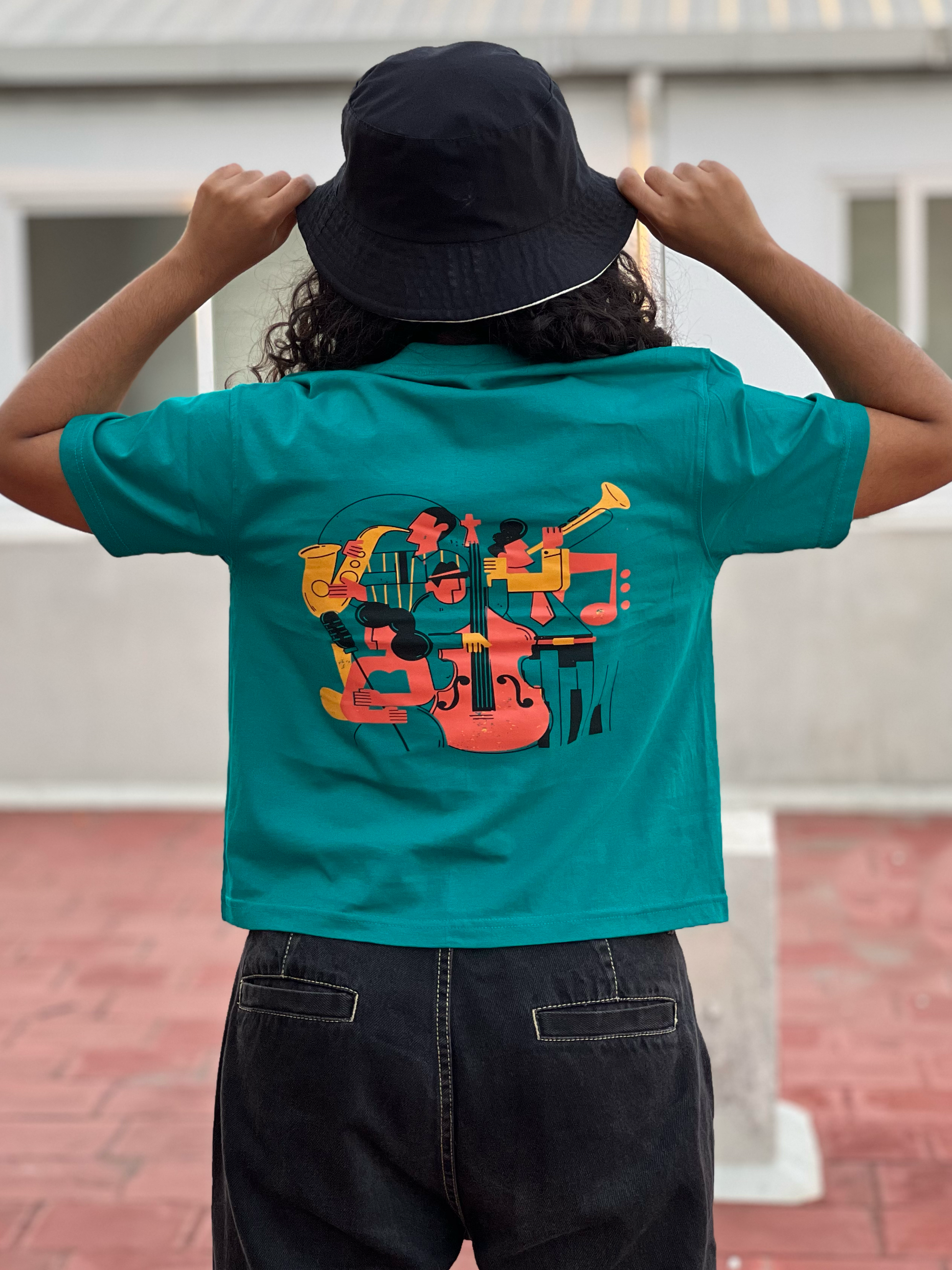 Women's "Jazz Band" Printed Boxy T-Shirt | Available in 4 Colors