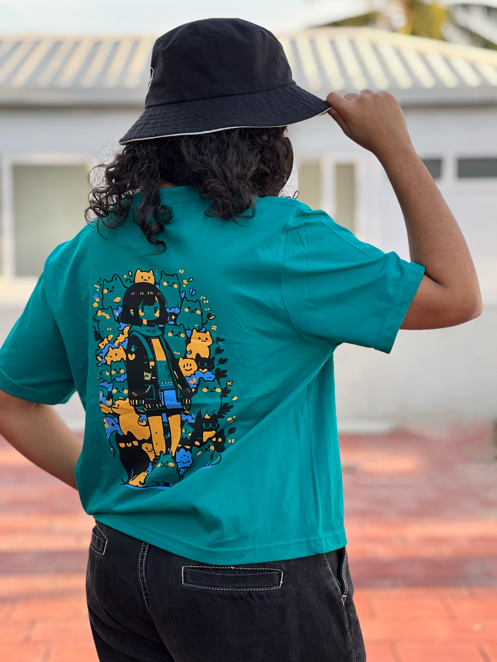 Women's "Cats" Back Printed Boxy T-Shirt | Available in 4 Colors