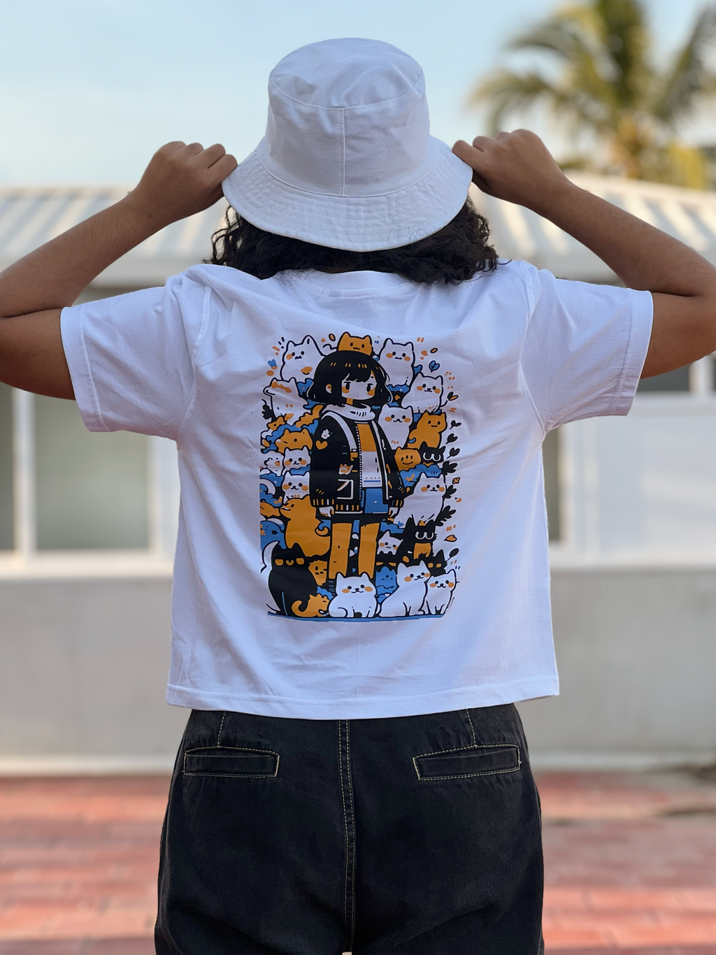 Women's "Cats" Back Printed Boxy T-Shirt | Available in 4 Colors